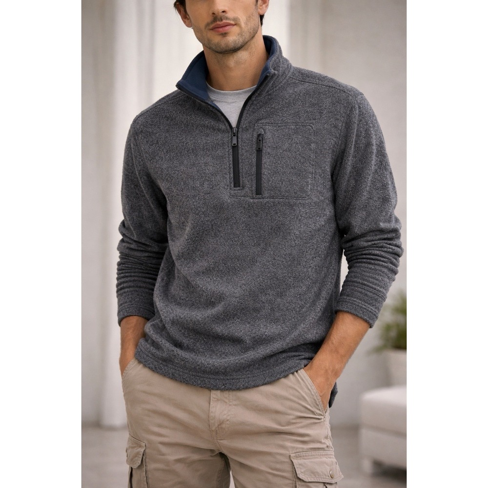 Woolrich Pullover Fleece Men's XL Gray 1/4 Zip Sweater Jacket Warm Outdoor Cozy